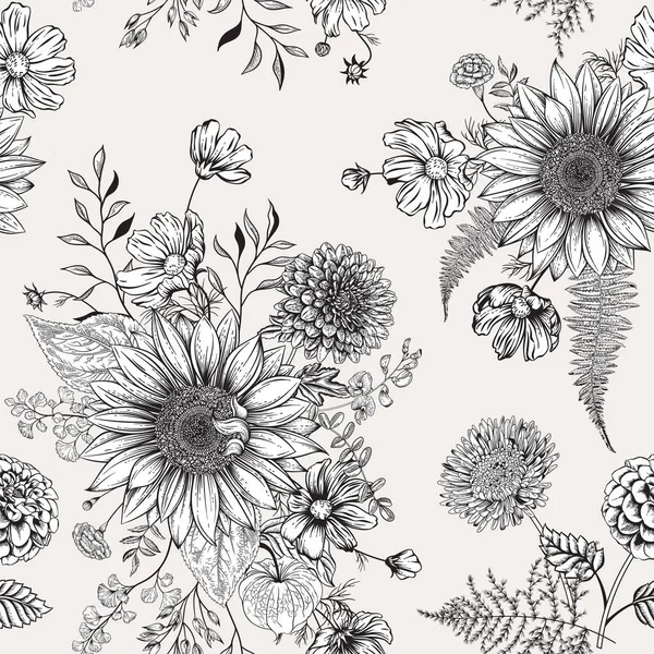 Seamless Pattern Autumn Flowers Vector Illustration — Stock Vector