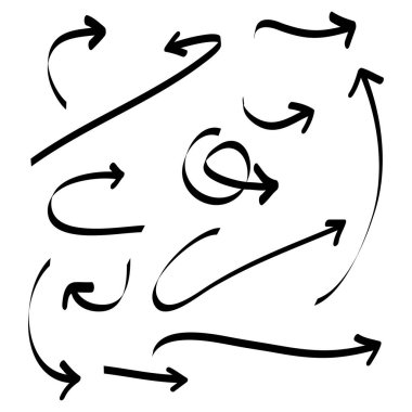 El çizimi Oklar simgeleri ayarlandı. Çeşitli yönlerde ok simgesi. Doodle vektör çizimi. beyaz arkaplanda izole edilmiş