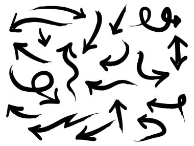 El çizimi Oklar simgeleri ayarlandı. Çeşitli yönlerde ok simgesi. Doodle vektör çizimi. beyaz arkaplanda izole edilmiş