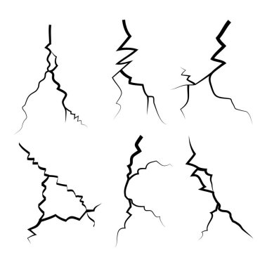 El çizimi kırık cam, duvar, yer. Şimşek fırtınası etkisi. Karalama molası seti. vektör illüstrasyonu