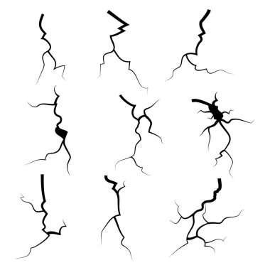 El çizimi kırık cam, duvar, yer. Şimşek fırtınası etkisi. Karalama molası seti. vektör illüstrasyonu