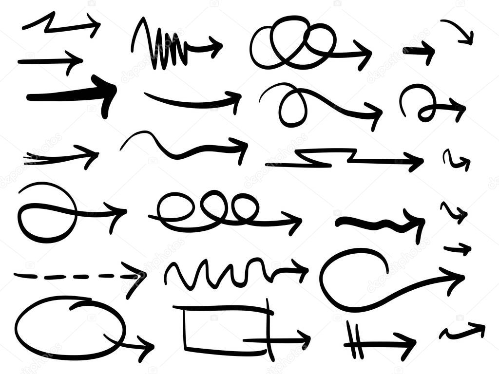hand drawn Arrows icons Set. arrow icon with various directions. Doodle vector illustration. isolated on a white background