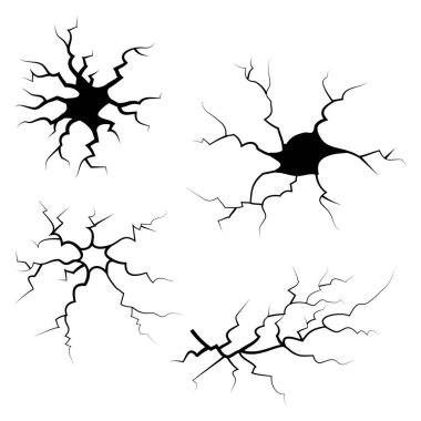 El çizimi kırık cam, duvar, yer. Şimşek fırtınası etkisi. Karalama molası seti. vektör illüstrasyonu