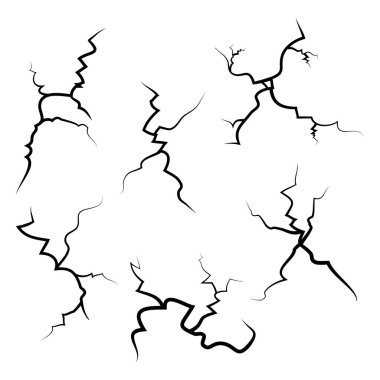 El çizimi kırık cam, duvar, yer. Şimşek fırtınası etkisi. Karalama molası seti. vektör illüstrasyonu