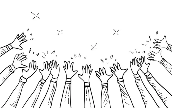 Handgezeichnete Hände Die Ovationen Klatschen Applaus Daumen Hoch Geste Doodle — Stockvektor
