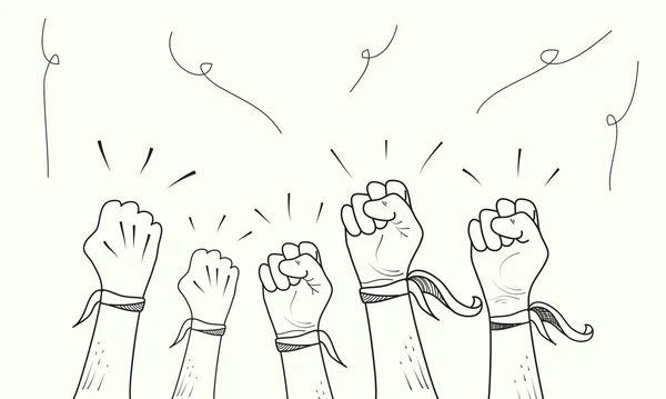 Ręka Wyciągnięta Doodle Hands Pięść Symbol Protestu Znak Mocy Izolowany — Wektor stockowy