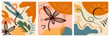 Çeşitli şekiller çizilmiş ve rengarenk nesneler çizilmiş. Soyut modern trend. vektör illüstrasyonu