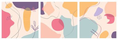 Çeşitli şekiller çizilmiş ve rengarenk nesneler çizilmiş. Soyut modern trend. vektör illüstrasyonu