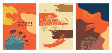 Soyut arkaplan çağdaş. Elle çizilmiş karalama nesneleri ve çeşitli şekiller. Fırça darbesi elementli geometrik şablon. Poster vektör çizimi