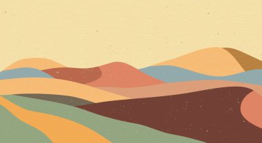 Soyut doğa, deniz, gökyüzü ve dağ manzarası. Geometrik manzara arka planı Asya tarzı Japon tarzında. vektör illüstrasyonu