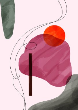 Soyut modern trend. Sosyal medya, duvar dekorasyonu, kartpostal veya broşür kapağı tasarımı için yaratıcı minimalist el boyaması çizimleri