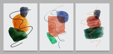 Soyut modern trend. Sosyal medya, duvar dekorasyonu, kartpostal ya da broşür kapağı tasarımı için çizimlerin oluşturduğu yaratıcı minimalist el çizimleri.
