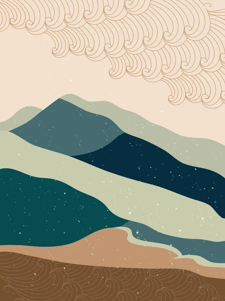 Abstrakcyjny Plakat Górskiego Krajobrazu Geometryczne Tło Krajobrazu Azjatyckim Stylu Japońskim — Wektor stockowy