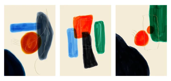 Abstrakt Modern Trendig Set Med Kreativa Minimalistiska Handmålade Illustrationer För — Stock vektor