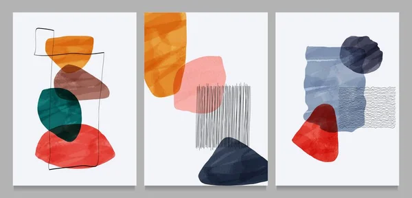 Abstrait Contemporain Moderne Mode Vectoriel Ensemble Illustrations Créatives Peintes Main — Image vectorielle
