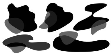 Blob vektör kümesini şekillendirir. Rastgele lekeler, mürekkep lekesi, taş siluet, mürekkep lekesi. Organik, soyut, basit, akışkan lekeler. Beyaz arka planda izole edilmiş. vektör illüstrasyonu