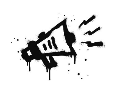 Sprey, siyah üzerine beyaz üzerine graffiti megafonu çizdi. Hoparlör çizimi. beyaz arkaplanda izole