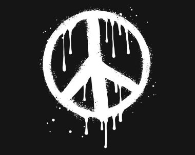 Sprey boyalı grafiti barış işareti. Huzurlu damlama sembolü. Siyah arka planda izole edilmiş. vektör illüstrasyonu
