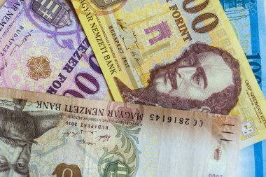 Farklı Macar banknotların arka plan. Macaristan Avrupa bankacılık kavramı.