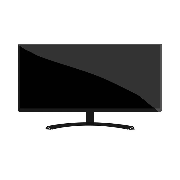 Ultra wide black monitor on stand. Flat Design. Large Screen. Computer components. Isolated on white background. Vector illustration. — Stock Vector