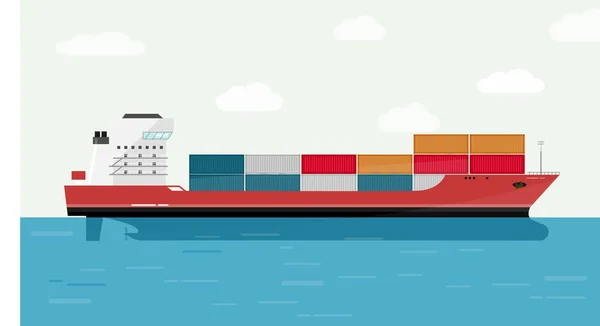 Cargo fartyget behållare i Ocean transport, frakt frakt Eransportation. Vektorillustration. — Stock vektor