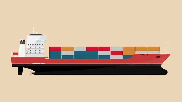 Ícone do navio de carga com cargas do recipiente no processo do transporte da exportação-importação . — Vetor de Stock