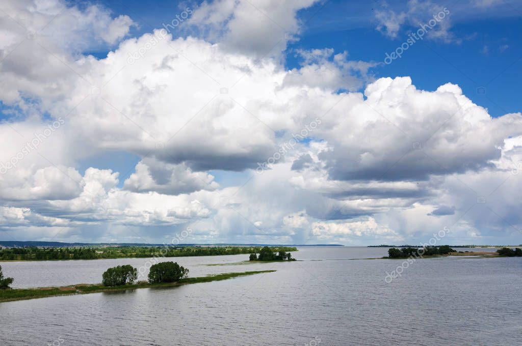 The Kuibyshev reservoir on the Volga river, Russia.