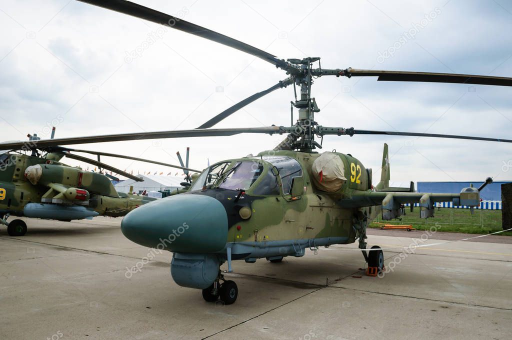 Military helicopter in the Parking lot of the air show, Zhukovsky.