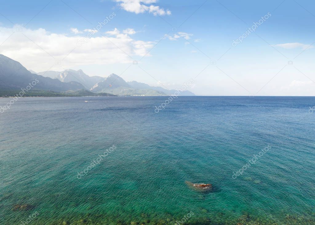 View of the Mediterranean sea and the mountain coast, Kemer.