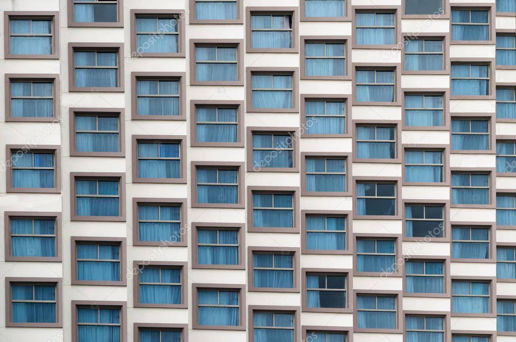 Geometry of Windows on the facade of a modern building, Nha Trang.