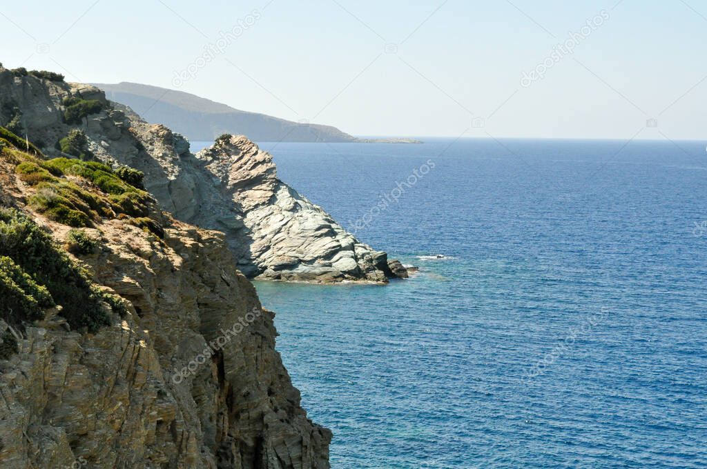 Blue sea rocks, island of Crete, Greece.