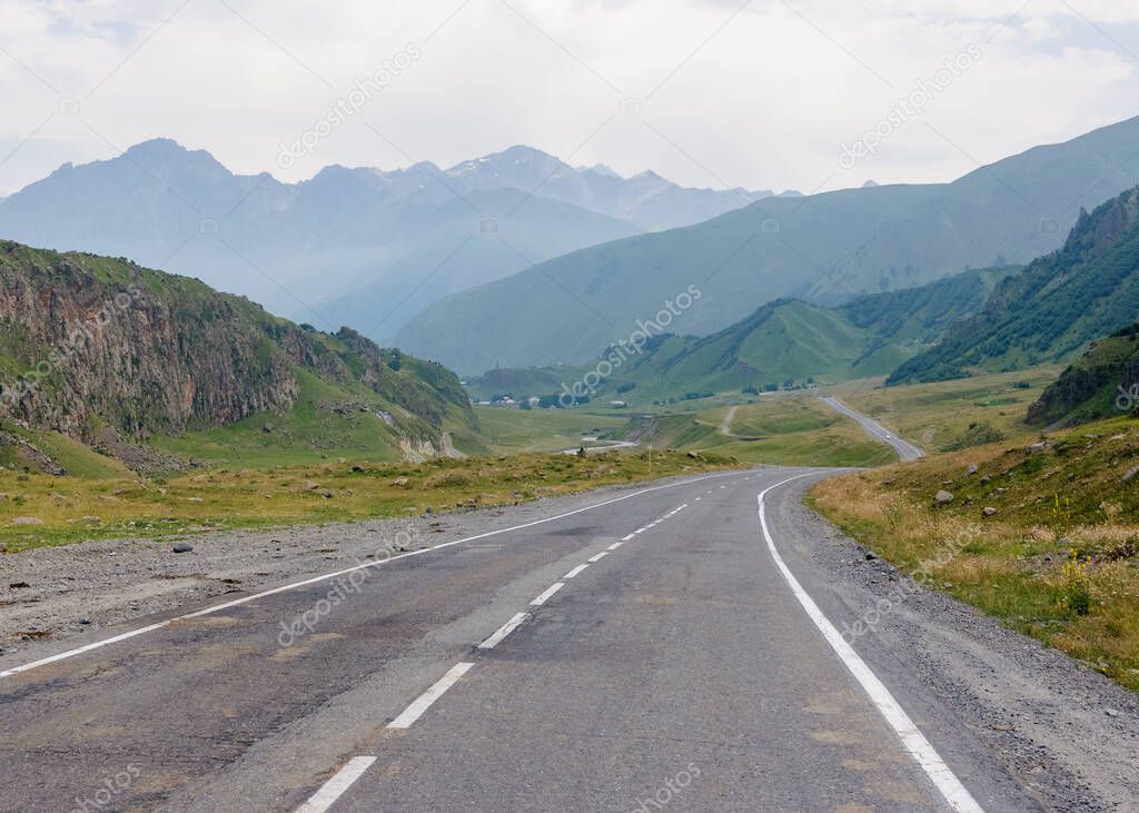 A winding road in the Caucasus mountains, Georgia.