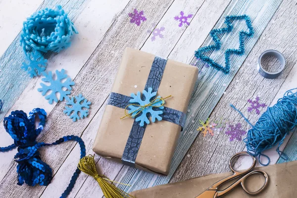 Sunni Noel Zamanı Mavi Rustik Tarzı Dekorasyon — Stok fotoğraf
