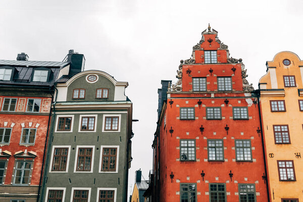 urban scene with beautiful colorful buildings in old town of Stockholm, Sweden