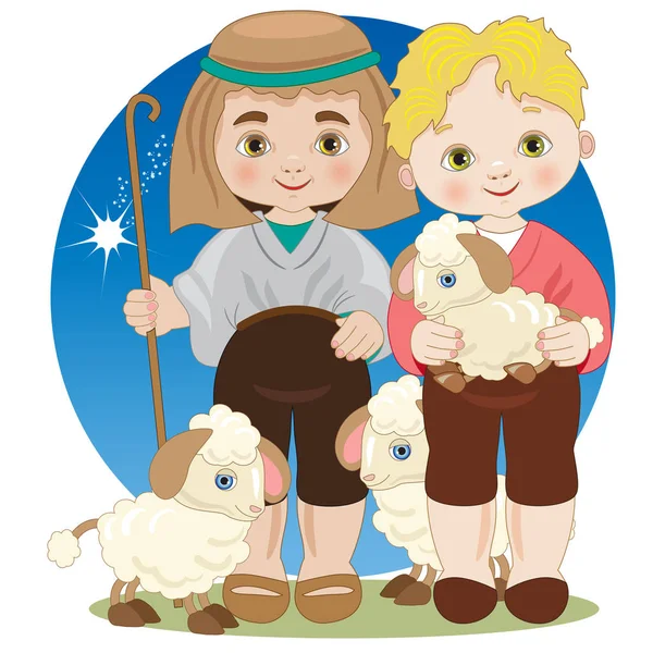 Two Crib Shepherds Sheep — Stock Vector