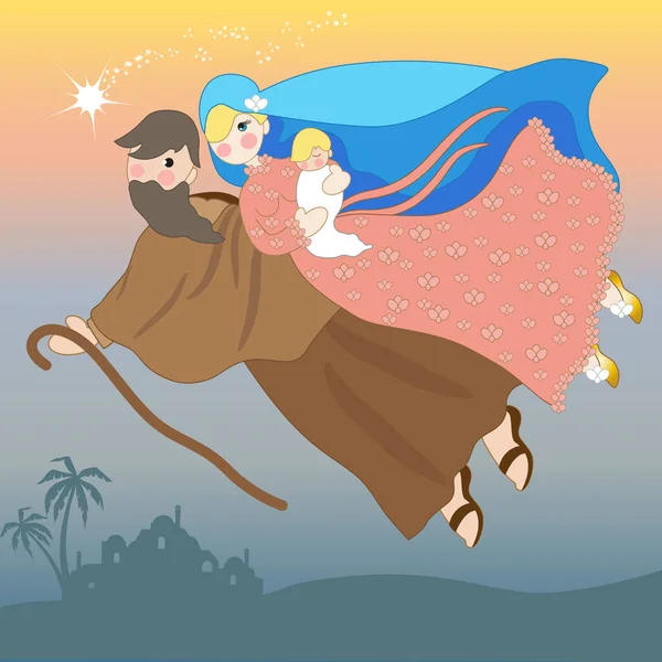 Mary Joseph Jesus Flight Which Represents Extraordinary Event Nativity Salvation — Stock Vector