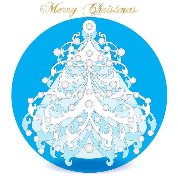 风格化的圣诞树 看起来像冰在白色和蓝色的背景与文本 — 图库矢量图片