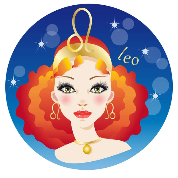 Piękna Kobieta Twarz Reprezentujących Znak Zodiaku Ognia Leo — Wektor stockowy