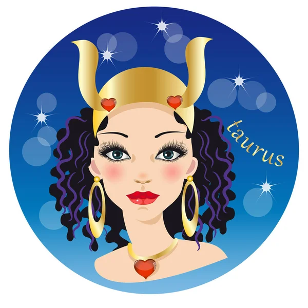 Belle Face Féminine Représentant Signe Terre Zodiaque Taurus — Image vectorielle