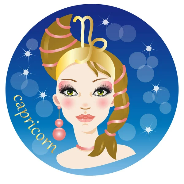 Beautiful Female Face Representing Zodiac Earth Sign Capricorn — Stock Vector