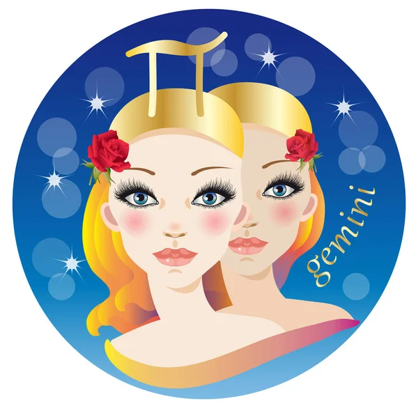 Beautiful Female Face Representing Zodiac Air Sign Gemini — Stock Vector
