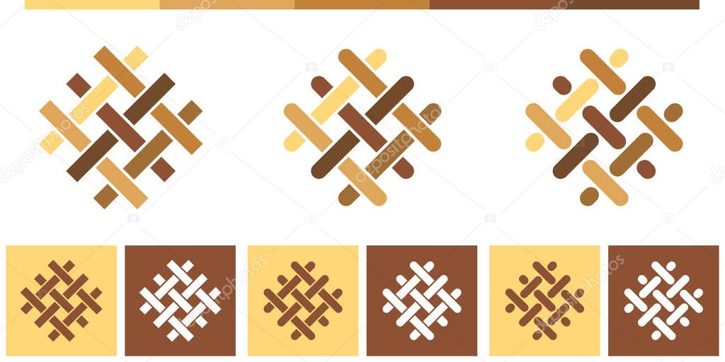 Vector Logo, Icon or Sign Bundle Set with Flooring, Parquet, Laminate, Tiles, Carpentry, Furniture Elements in Wood Colors for Business, Company Branding Design or Shop Labels.