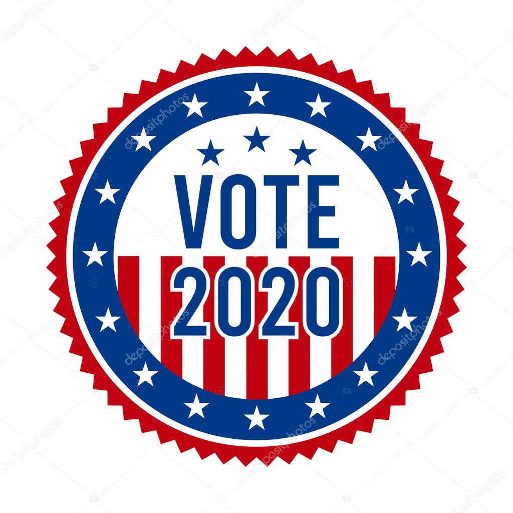 2020 Presidential Election Vote Badge - United States of America. USA Patriotic Stars and Stripes. American Democratic / Republican Support Pin, Emblem, Stamp or Button. November 3