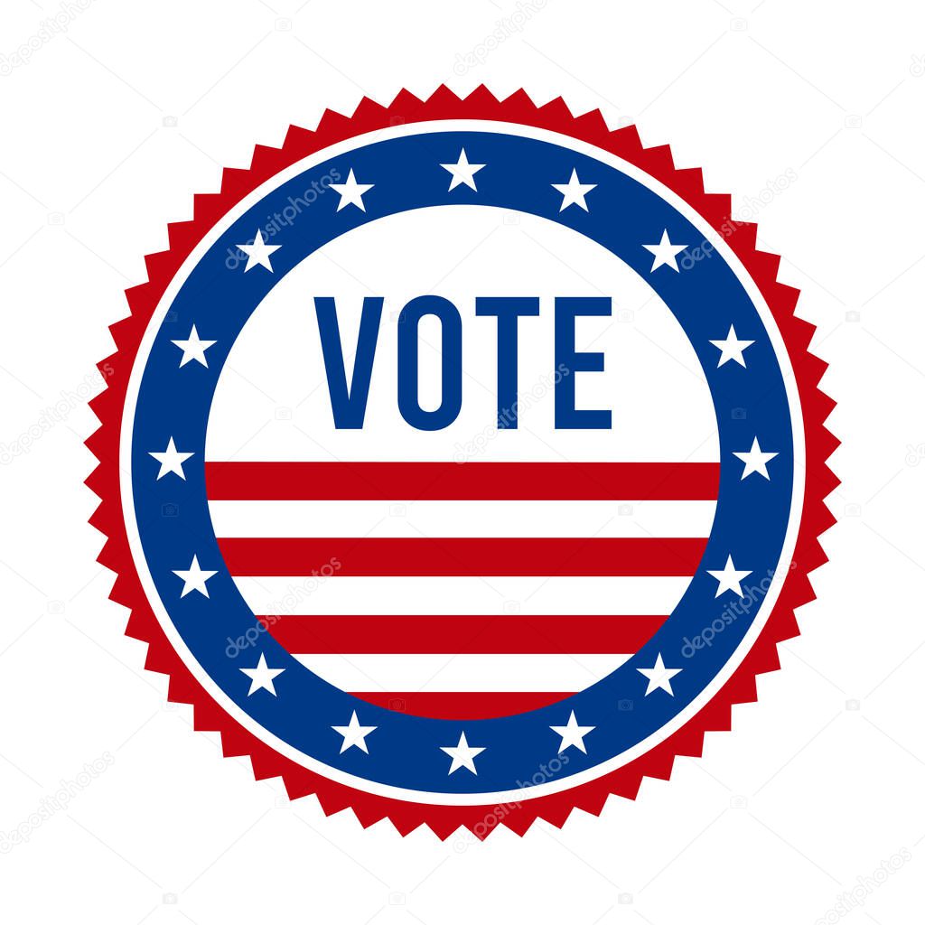 2020 Presidential Election Vote Badge - United States of America. USA Patriotic Stars and Stripes. American Democratic / Republican Support Pin, Emblem, Stamp or Button. November 3