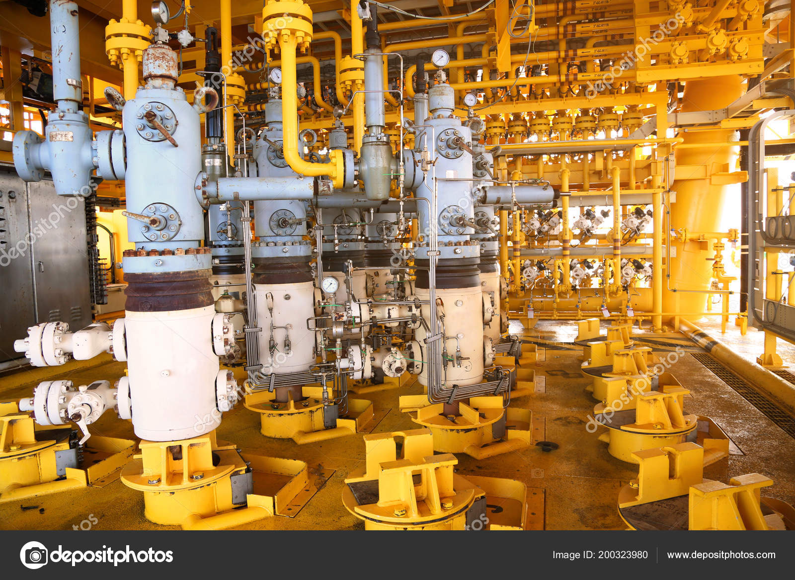 Manifold Line Oil Gas Production Which Controlled Program Technician Petroleum Stock Photo by