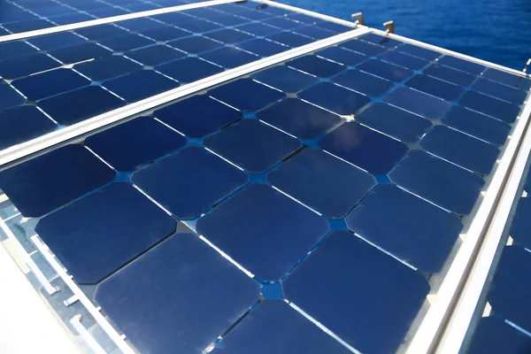 Solar Cell Generated Electrical Power Sun Light Closeup Blue Photovoltaic — Stock Photo, Image