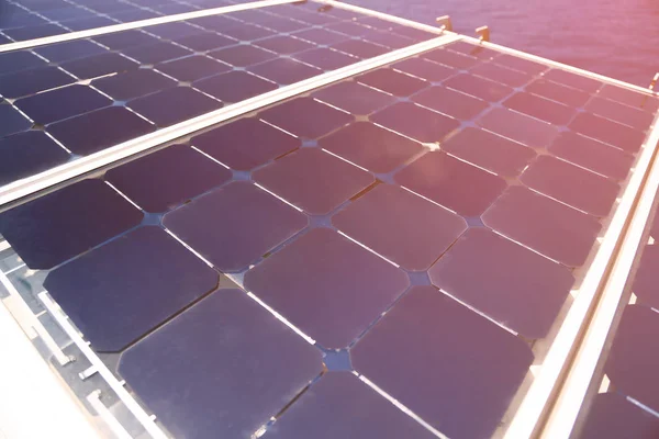 Solar Cell Generated Electrical Power Sun Light Closeup Blue Photovoltaic — Stock Photo, Image