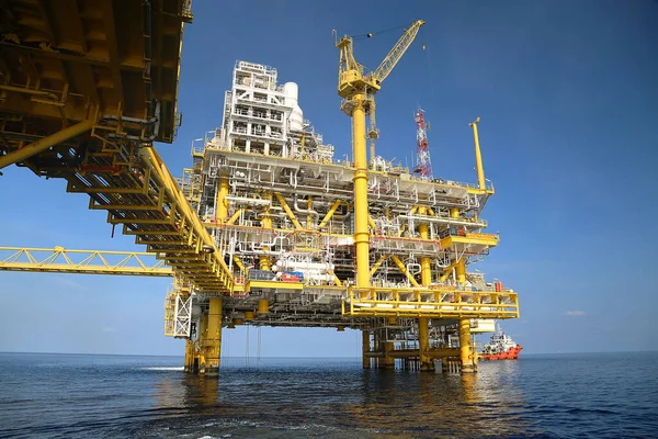 Morska Platforma Budowlana Produkcji Ropy Gazu Przemysł Naftowy Gazowy Ciężka — Zdjęcie stockowe