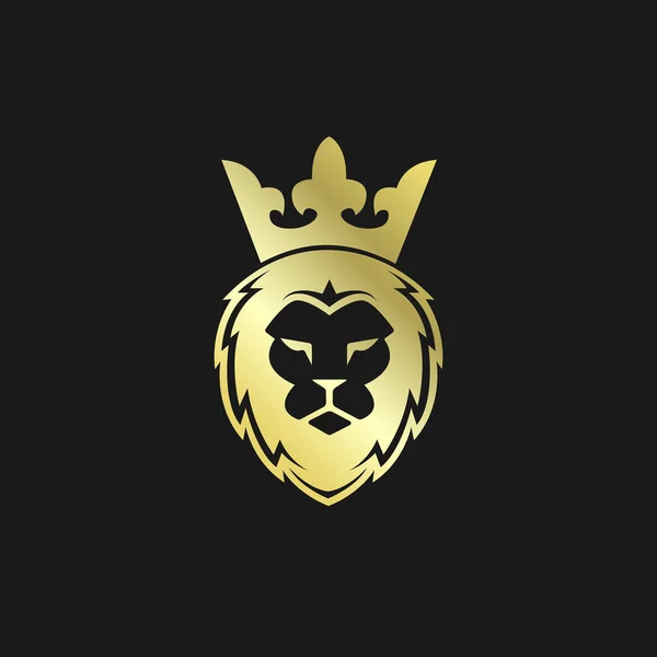 Lion Tête Avec Couronne Gold Logo Vecteur — Image vectorielle