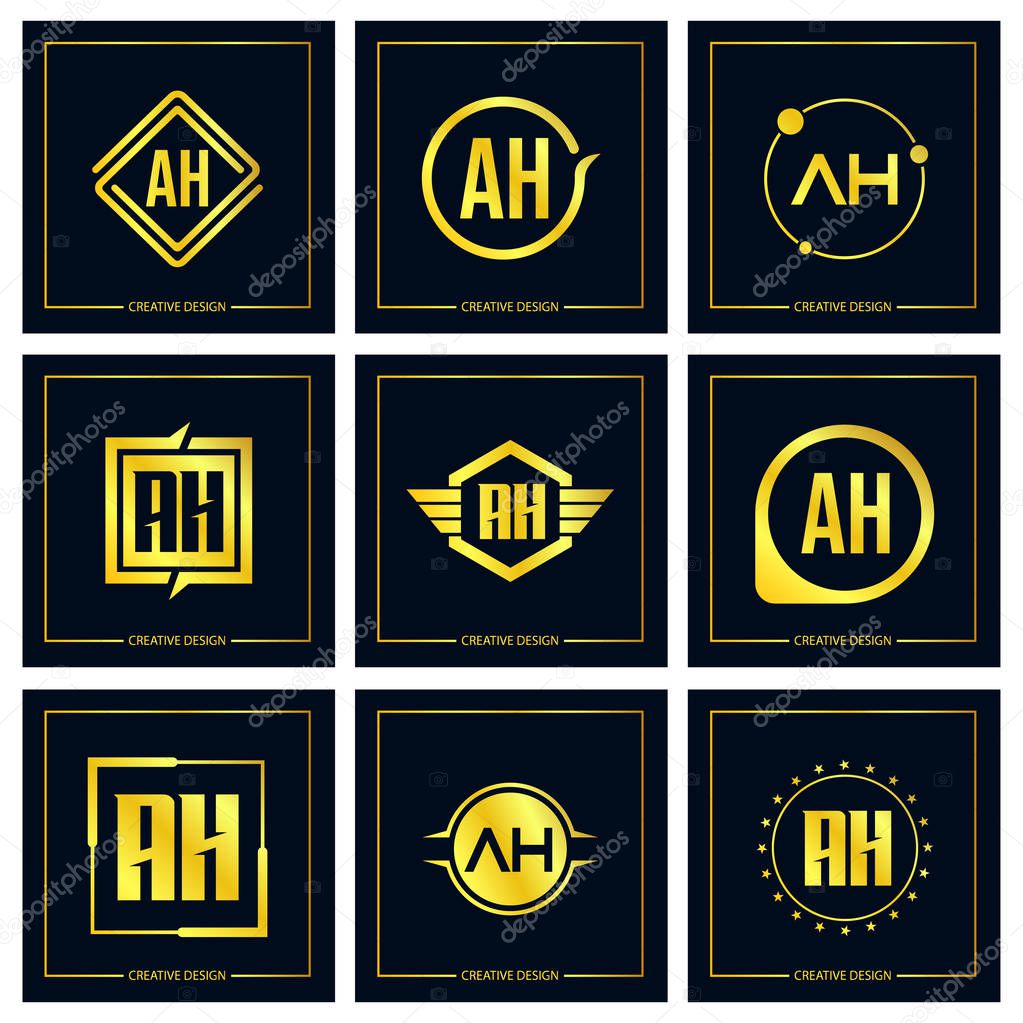 Initial Letter AH Logo Set Design